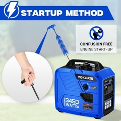 Portable Inverter Generator 3450W Gas-Powered 14H Run Quiet EPA Blue