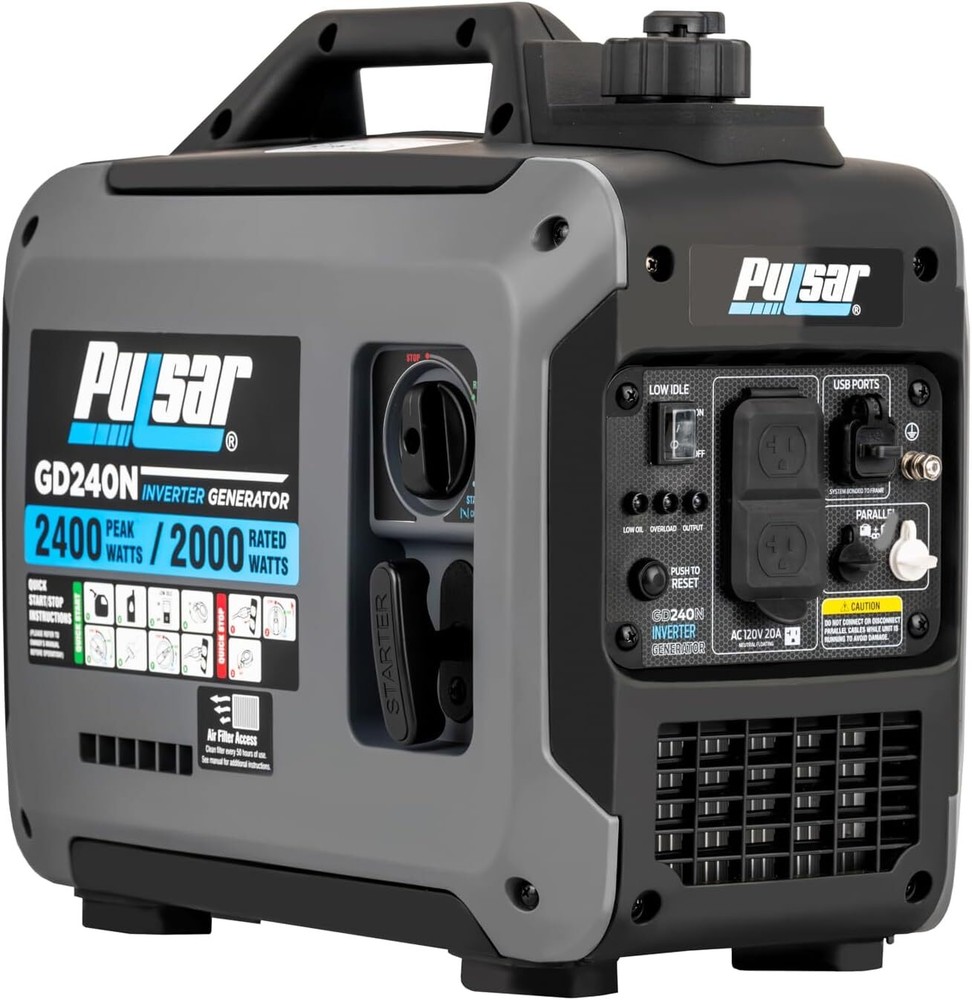 Pulsar 2,400W Portable Gas Inverter Generator w/ USB Outlet & Parallel Capabilit