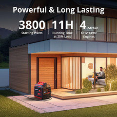 Portable Inverter Generator 3800W Gas Powered, Long Runtime Gas Generator for Ca