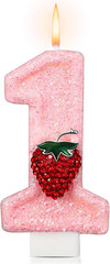 Strawberry 1 Candle for First Birthday Pink Number 1 Candle Berry One Glitter Ca