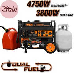 WEN 4750W Dual Fuel Portable Generator Electric Start Wheel Kit 120V 240V