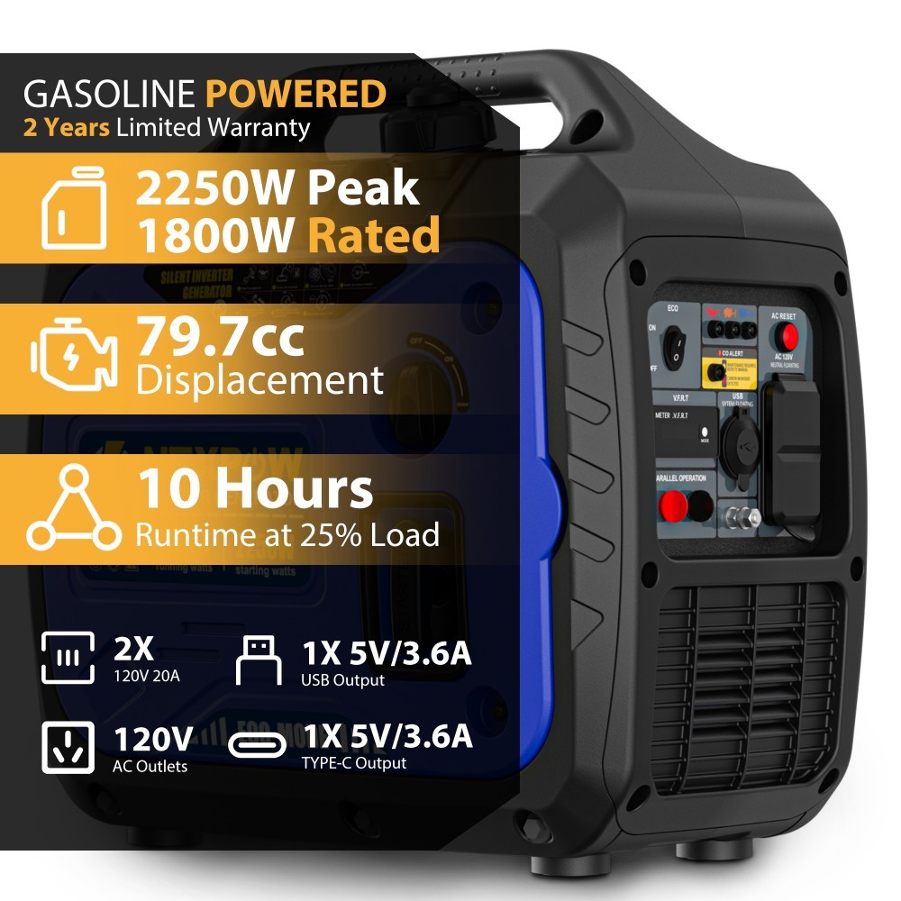 2250W Portable Inverter Generator Quiet Gas for Home & Camping Parallel EPA