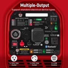4000 watt Gasoline/LPG Inverter Generator Portable Quiet Bluetooth E-start 58dB