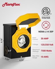 Marsflex 30 Amp Generator Inlet Box, Pre-Drilling NEMA L14-30P 30A, Yellow